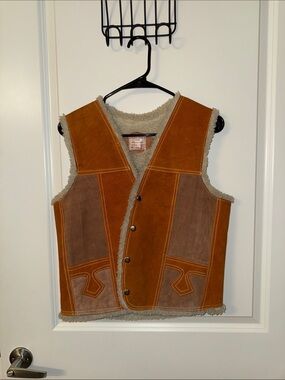 Source Unknown Two-Tone Brown Suede-Look Shearling Vest